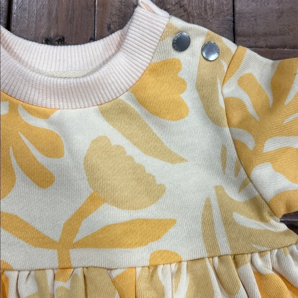 Tiny tribe butter yellow floral sweatshirt dress 3-6 months new with tag
